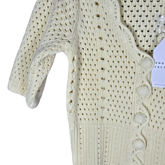 English Factory Cardigan Womens XSmall Pastel Yellow Crochet Cropped Scalloped - Picture 6 of 12